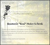 Necrologio Rosmarie "Rosi" Hofer-Schenk