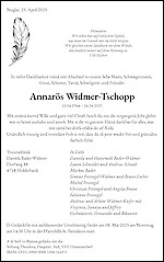 Obituary Annarös Widmer-Tschopp, Nuglar