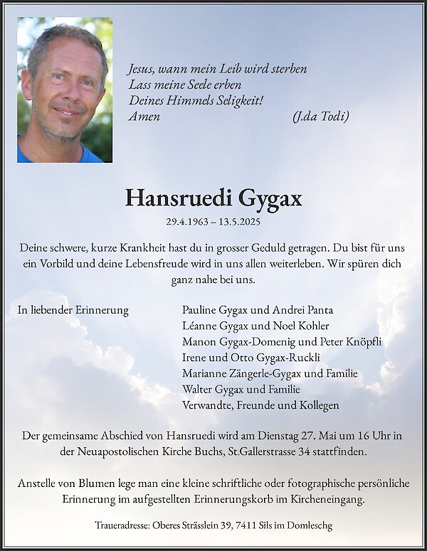Obituary Hansruedi Gygax