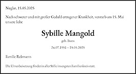 Necrologio Sybille Mangold