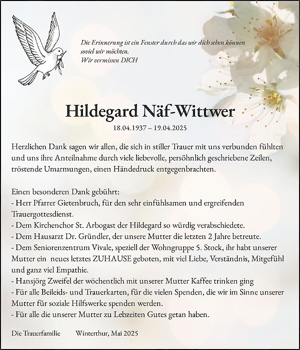 Obituary Hildegard Näf-Wittwer