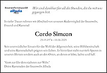 Todesanzeige Cordo Simeon, Alvaneu Bad