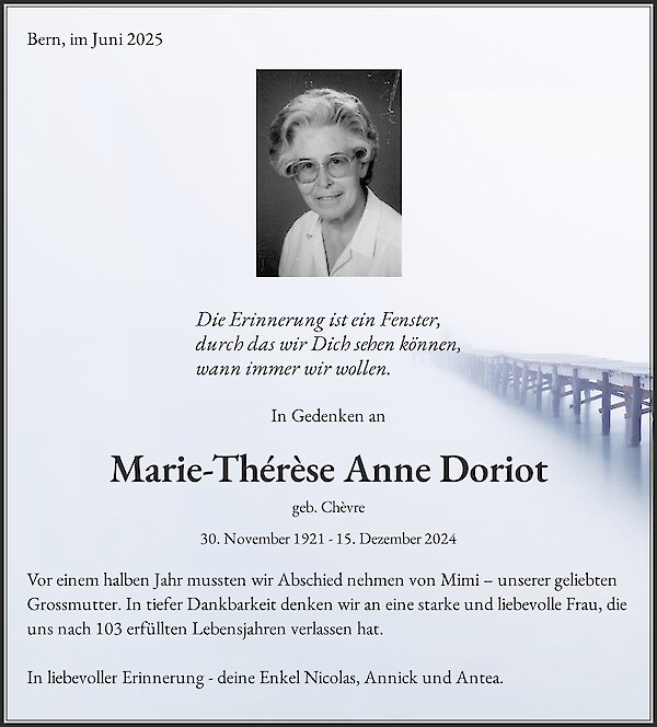 Todesanzeige von Marie-Thérèse Anne Doriot