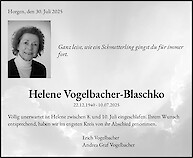 Obituary Helene Vogelbacher-Blaschko, Horgen