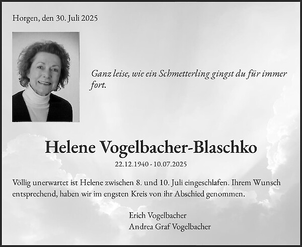 Obituary Helene Vogelbacher-Blaschko, Horgen