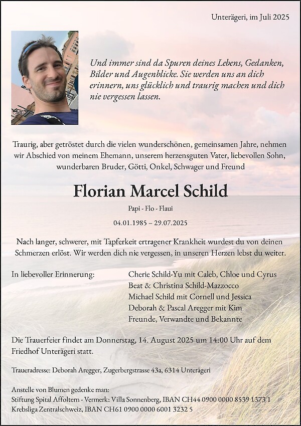 Obituary Florian Marcel Schild, Unterägeri