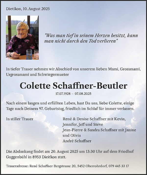 Obituary Colette Schaffner-Beutler