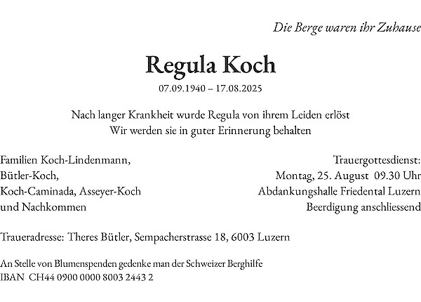 Avis de décès de Regula Koch