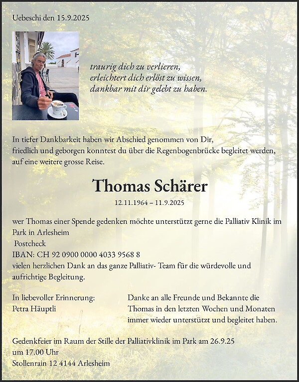 Necrologio Thomas Schärer, Uebeschi