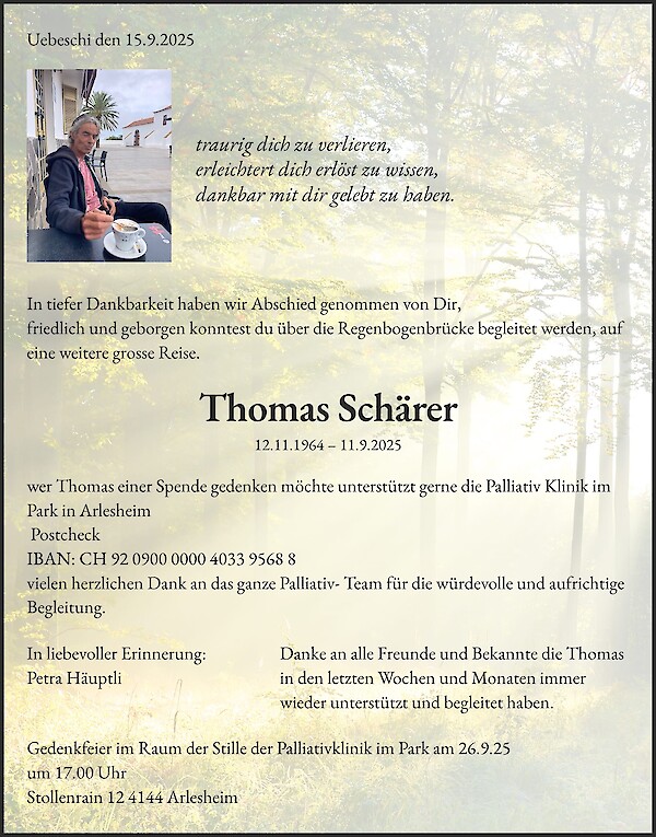 Obituary of Thomas Schärer, Uebeschi