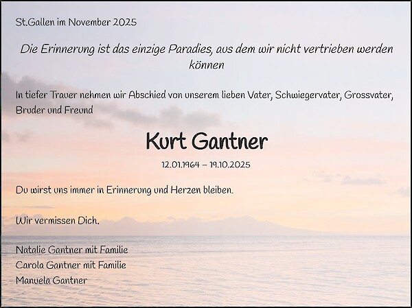 Necrologio da Kurt Gantner, Walenstadt
