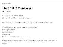 Avis de décès Helen Krämer-Gräni