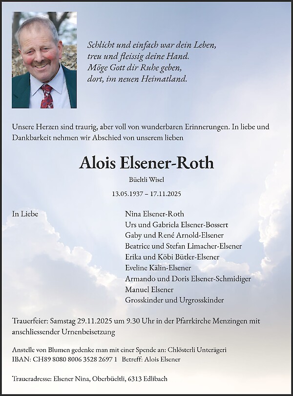 Obituary of Alois Elsener-Roth