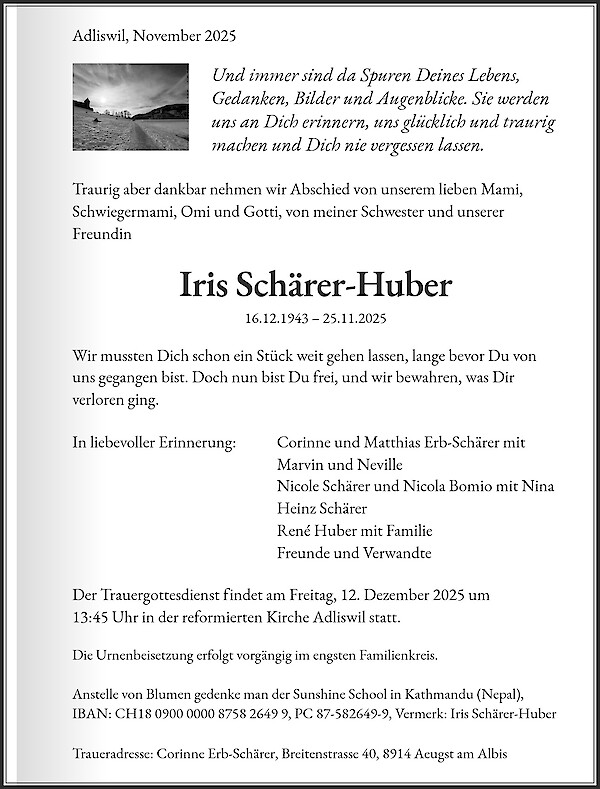 Necrologio da Iris Schärer-Huber