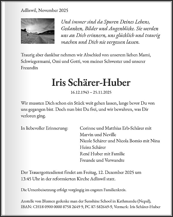 Obituary of Iris Schärer-Huber