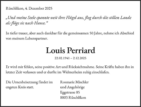 Avis de décès de Louis Perriard