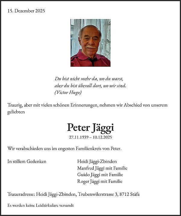 Obituary of Peter Jäggi