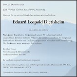 Avis de décès Eduard Leopold Dietisheim, Bern