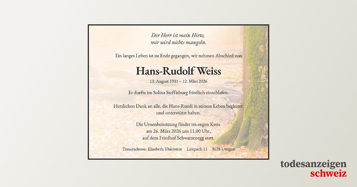 Obituary Hans-Rudolf Weiss – obituaries.ch