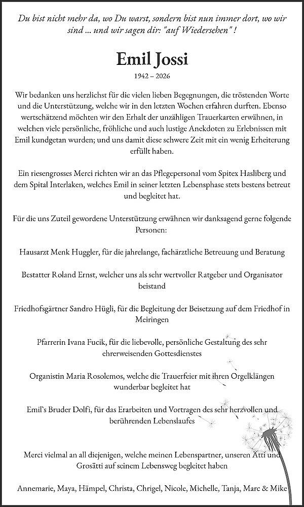 Remerciement de Emil Jossi