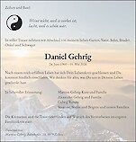 Avis de d&eacute;c&egrave;s Daniel Gehrig, Zeihen