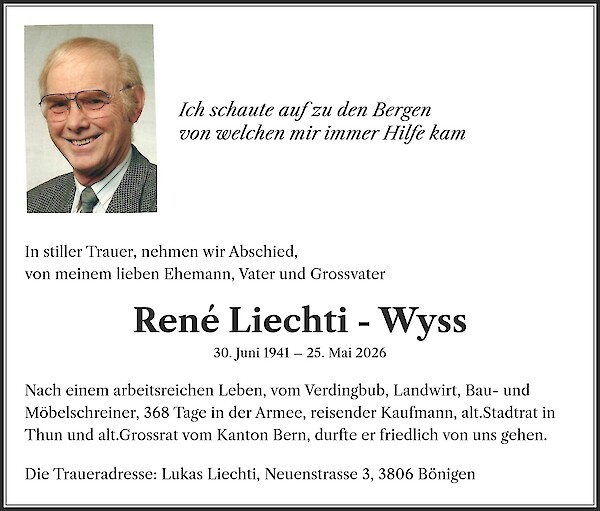 Todesanzeige von Ren&eacute; Liechti - Wyss