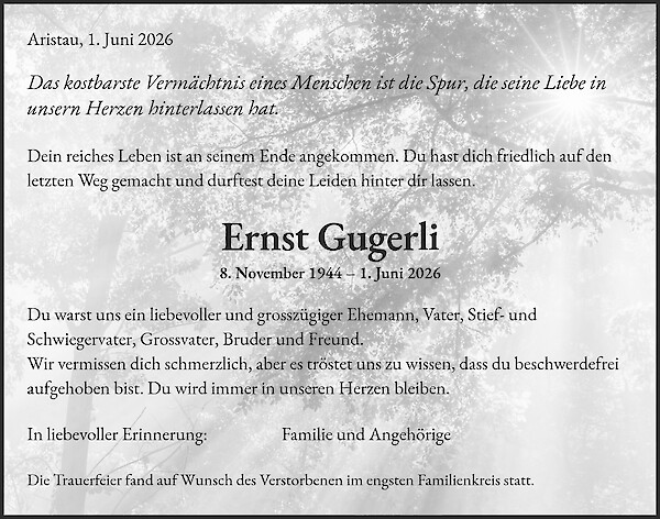 Todesanzeige von Ernst Gugerli