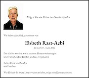 Todesanzeige Elsbeth Rast-Aebi