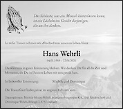 Todesanzeige Hans Wehrli