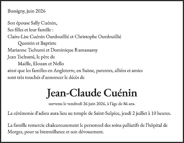 Todesanzeige von Jean-Claude Cu&eacute;nin