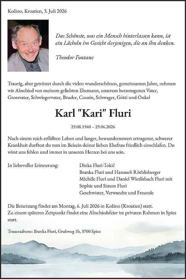 Todesanzeige von Karl "Kari" Fluri