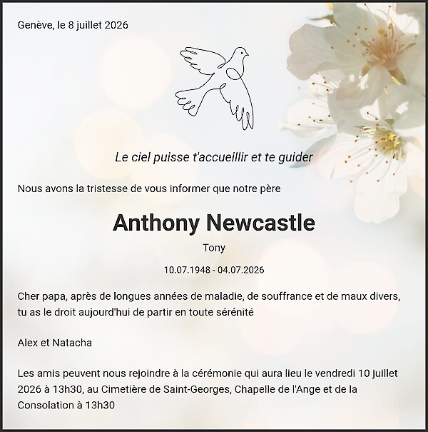 Todesanzeige von Anthony Newcastle