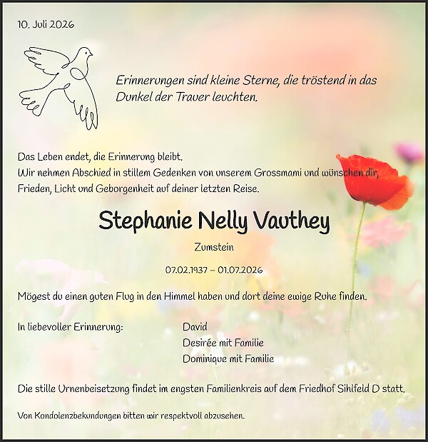 Todesanzeige von Stephanie Nelly Vauthey, Z&uuml;rich