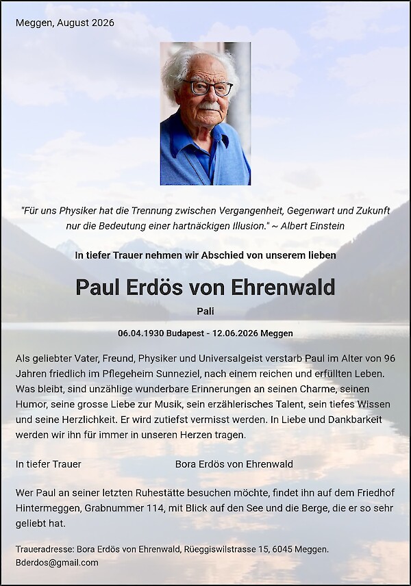 Comm&eacute;moration de Paul Erd&ouml;s von Ehrenwald, Meggen