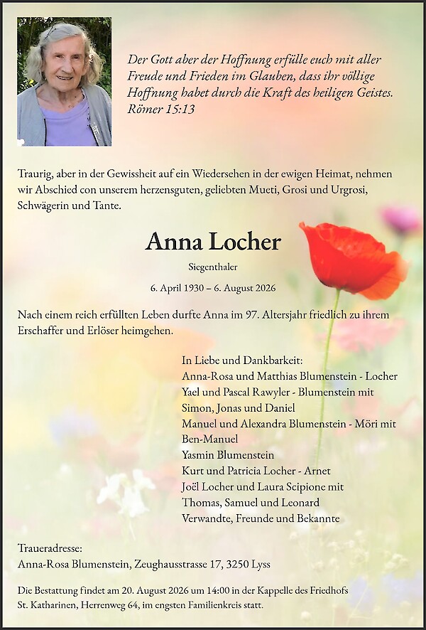 Todesanzeige von Anna Locher