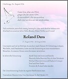 Todesanzeige Roland Duss, Glattbrugg