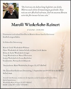 Todesanzeige Mareili Wiederkehr-Reinert