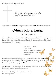 Todesanzeige Othmar Kloter-Burger, Untersiggenthal