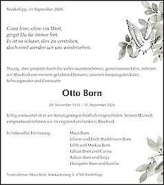 Todesanzeige Otto Born, Niederbipp