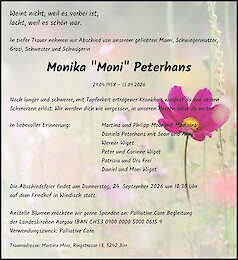 Todesanzeige Monika "Moni" Peterhans, Windisch
