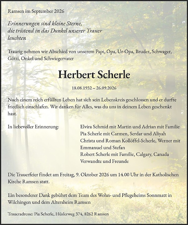 Todesanzeige von Herbert Scherle