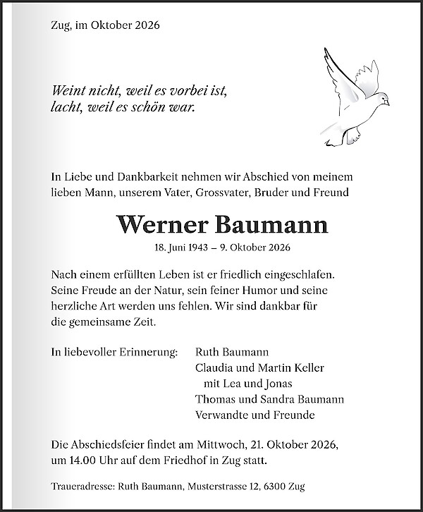Todesanzeige von Werner Baumann
