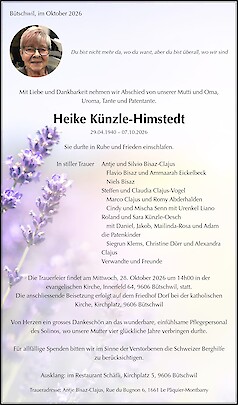 Todesanzeige Heike K&uuml;nzle-Himstedt