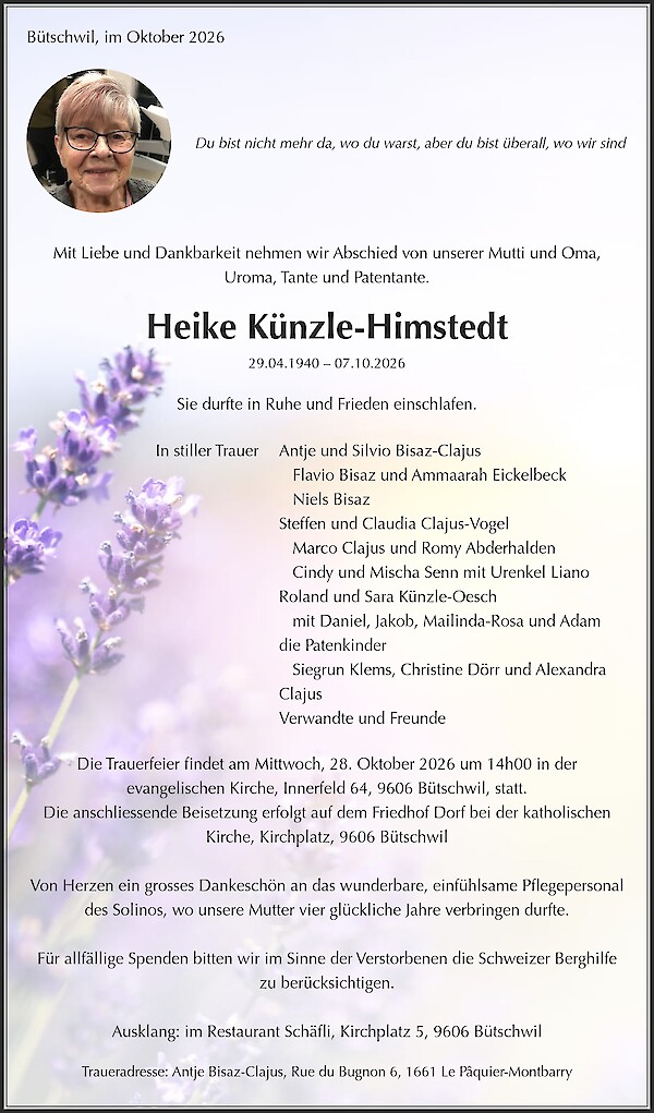 Necrologio di Heike K&uuml;nzle-Himstedt