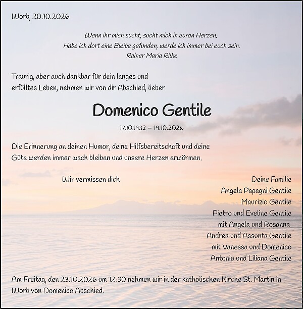 Necrologio di Domenico Gentile