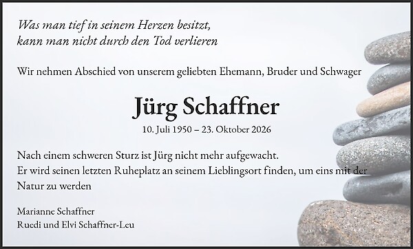 Todesanzeige von J&uuml;rg Schaffner
