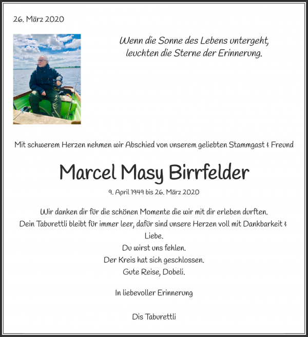 Avis de décès de Marcel Masy Birrfelder, Luzern