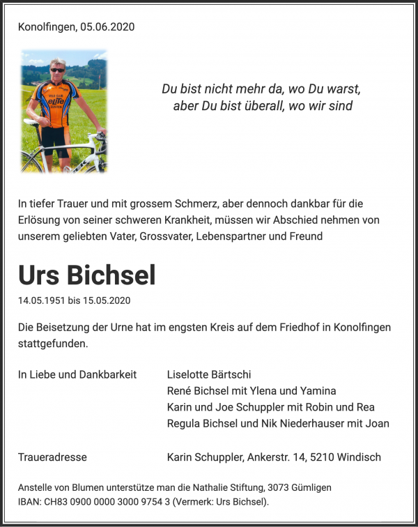 Obituary Urs Bichsel, Konolfingen