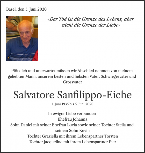 Todesanzeige von Salvatore Sanfilippo-Eiche, Basel