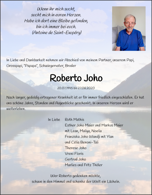 Obituary Roberto Joho, Aarberg